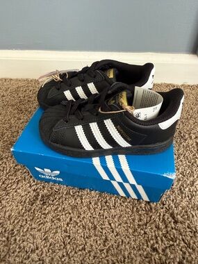 adidas Kids Black & White Superstar Sneakers